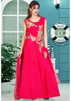 PINK COLOR RAW SILK SPARKLE DESIGNER GOWN